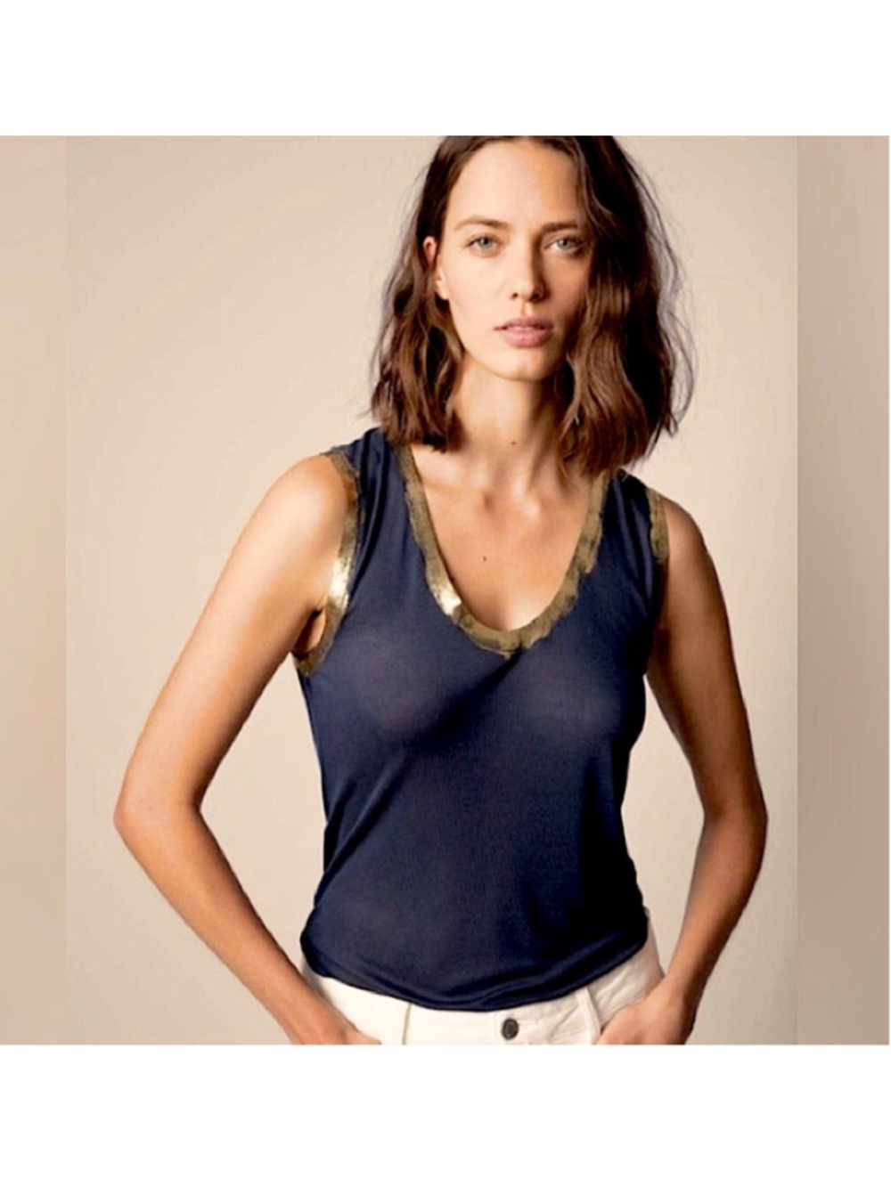 Women's Zadig & Voltaire Paint Tank Top Size S Black Gold